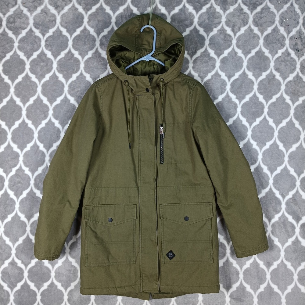 VANS Parka Jacket Women Small Green Hooded Utility Streetwear Skater